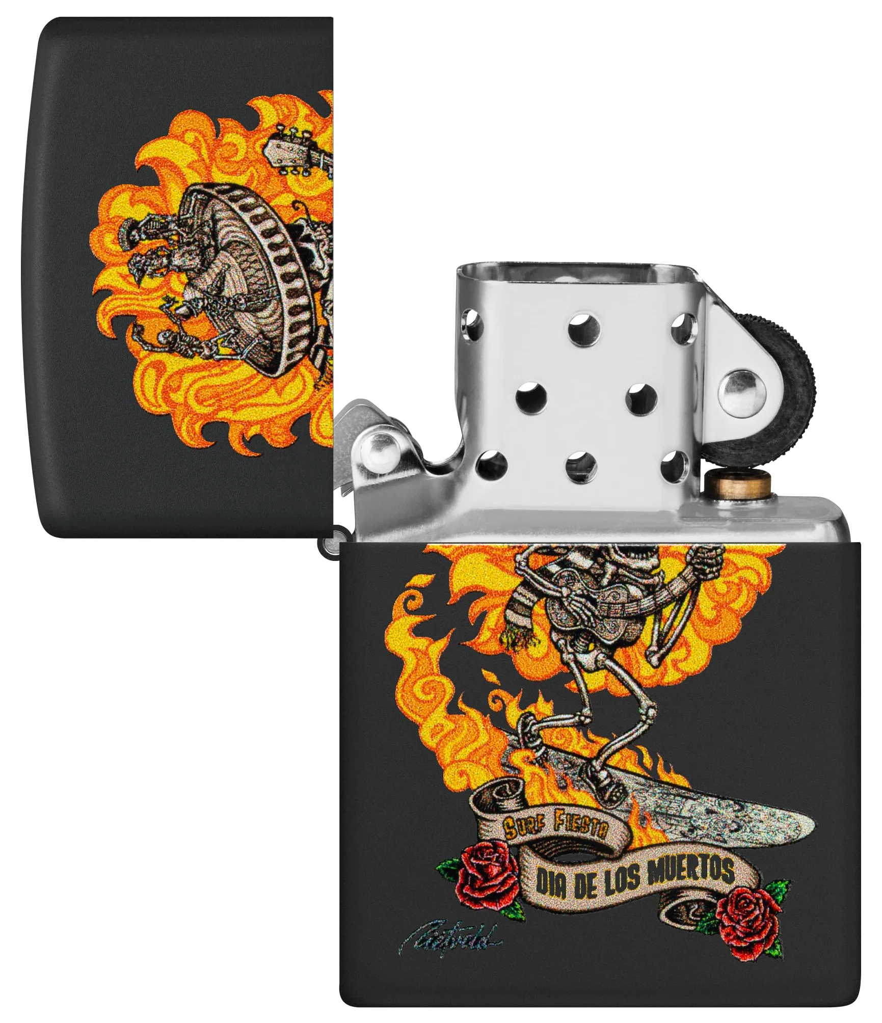 Zippo Rick Rietveld Zapalniczka Sztormowa, Kolorowy Nadruk, do Napełniania, Wielokrotnego Użytku, Wiatroodporna Konstrukcja, Pudełko na Prezent, Wykonano w USA, Kolor Czarny Matowy