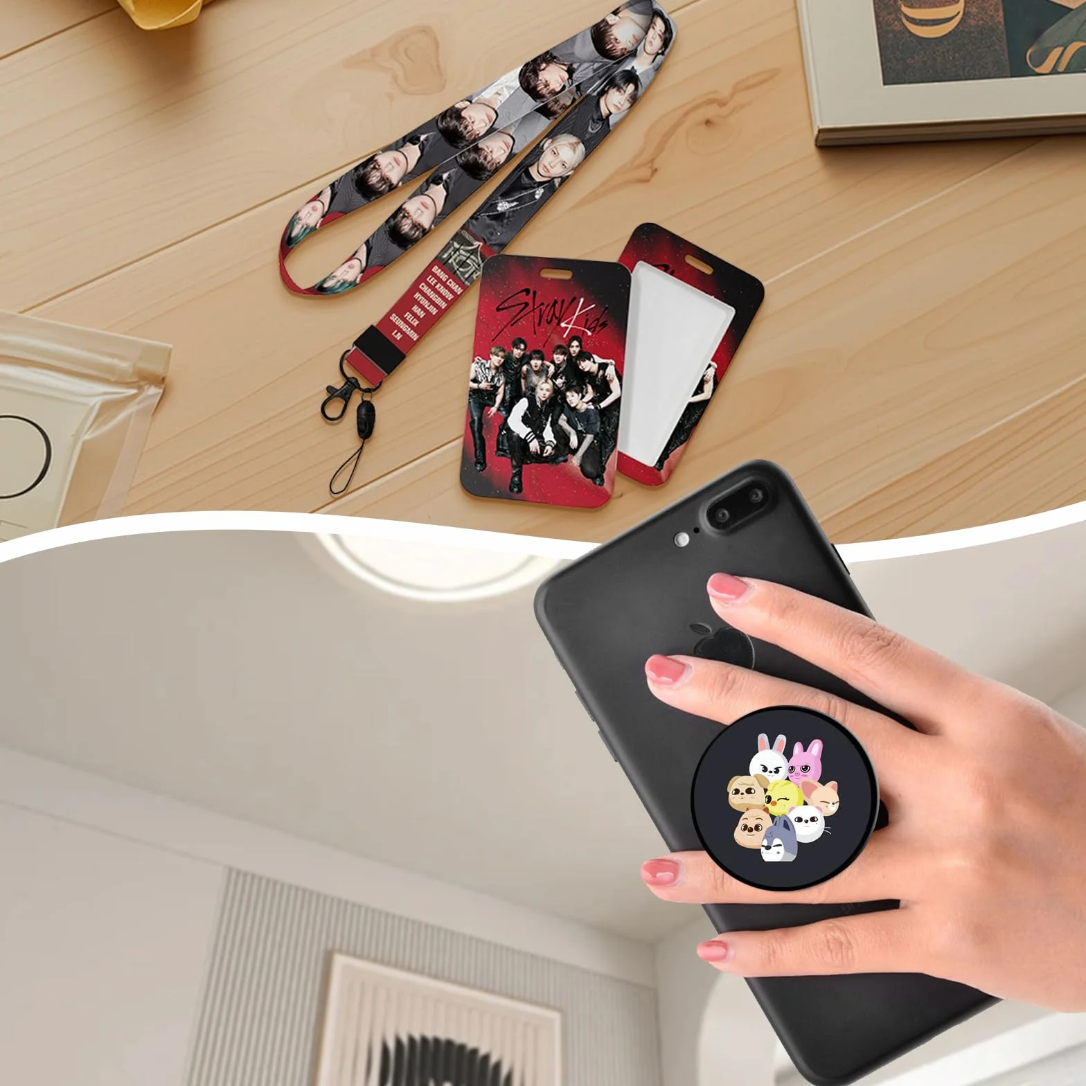 Kpop Szestaw Prezentowy dla Fanów, SKids Zestaw Upominkowy dla Fanów, Kpop Merch, 1 SKids Torba Sportowa STAY, 4 Bransoletki, 10 Broszek, 1 Breloczek do Kluczy, 1 Etui na Dowód Osobisty