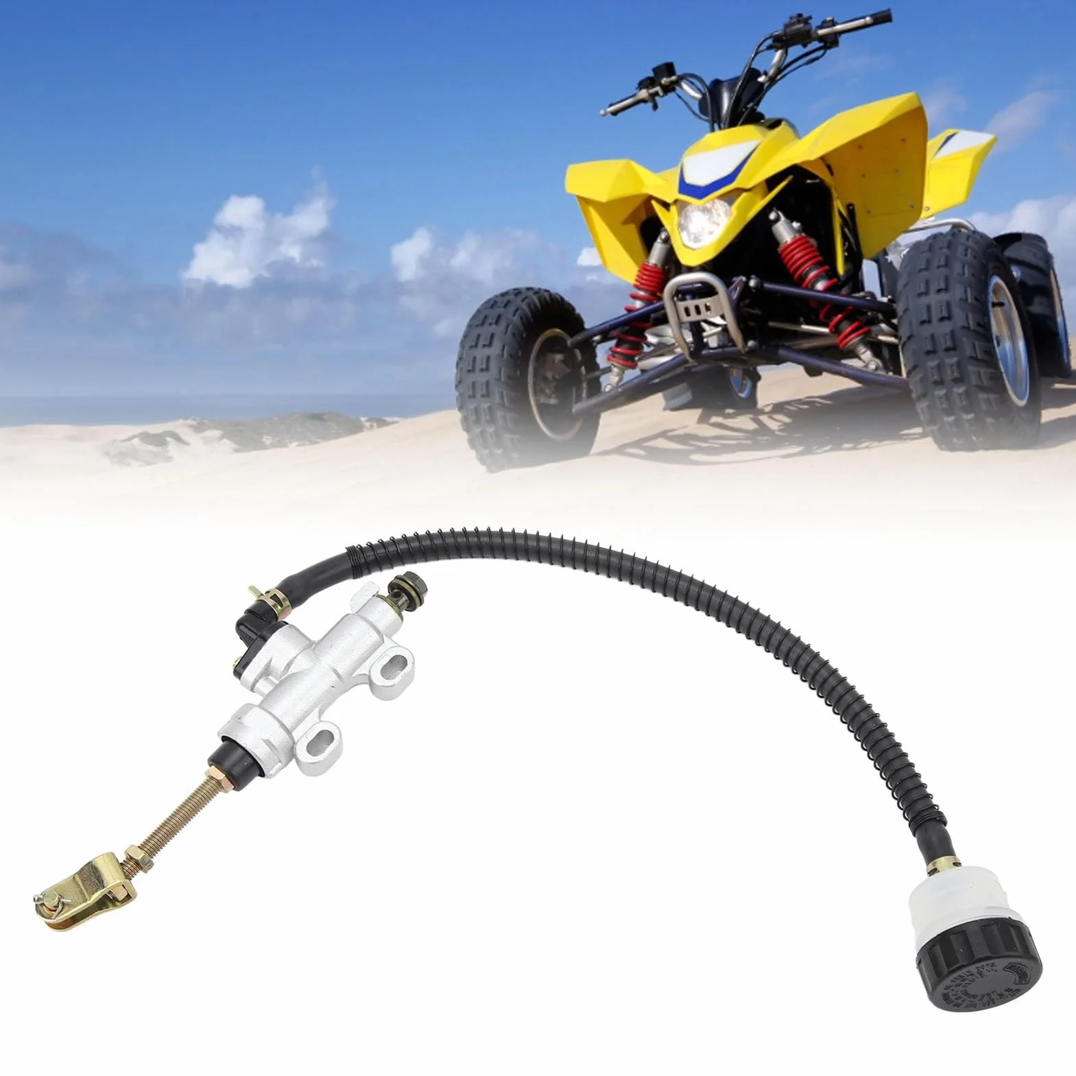 Tylny cylinder hamulcowy, uniwersalny hamulec nożny ze stopu aluminium, hydrauliczny cylinder główny, tylny zbiornik pompy hamulcowej, do motocykla, Dirt Bike, ATV (srebrny)
