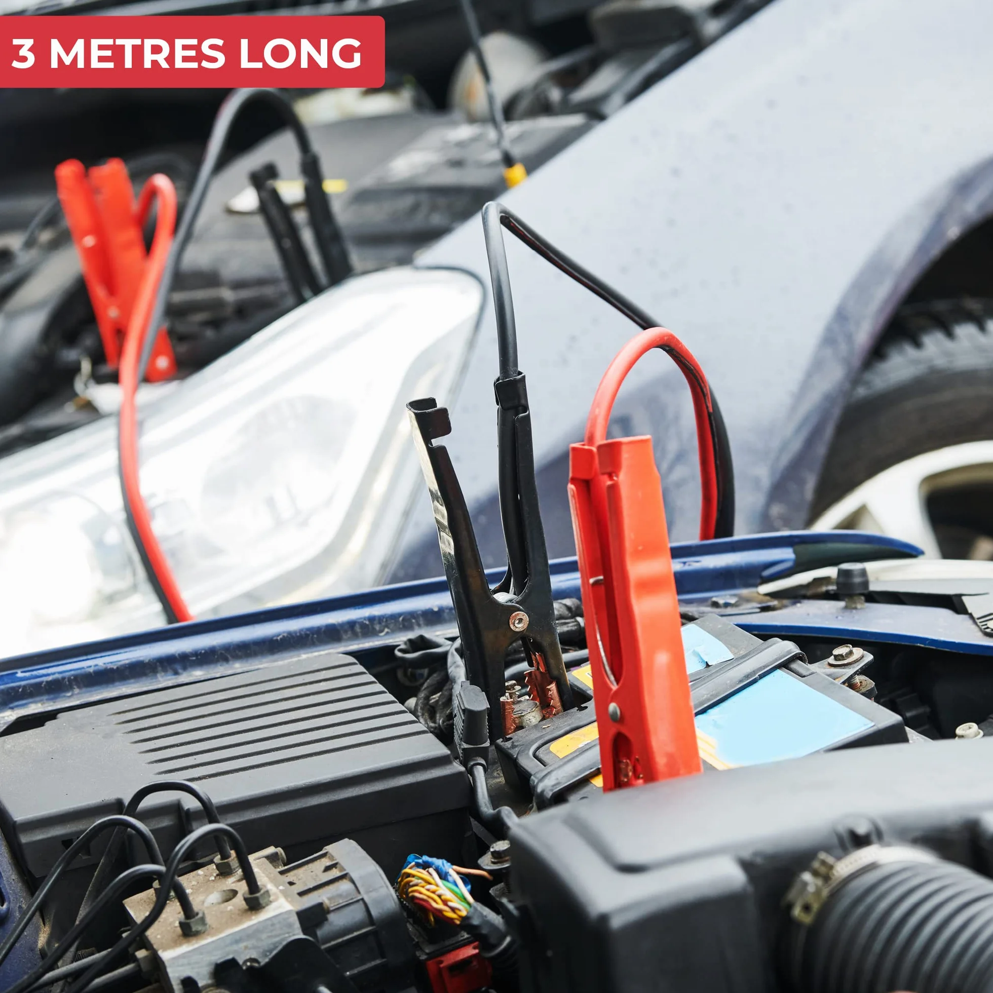 GADLANE Starthilfekabel Auto 300 Ampere 3m Lang Starterkabel Pkw Überbrückungskabel Auto Van, LKW Farbcodierte Klemmen