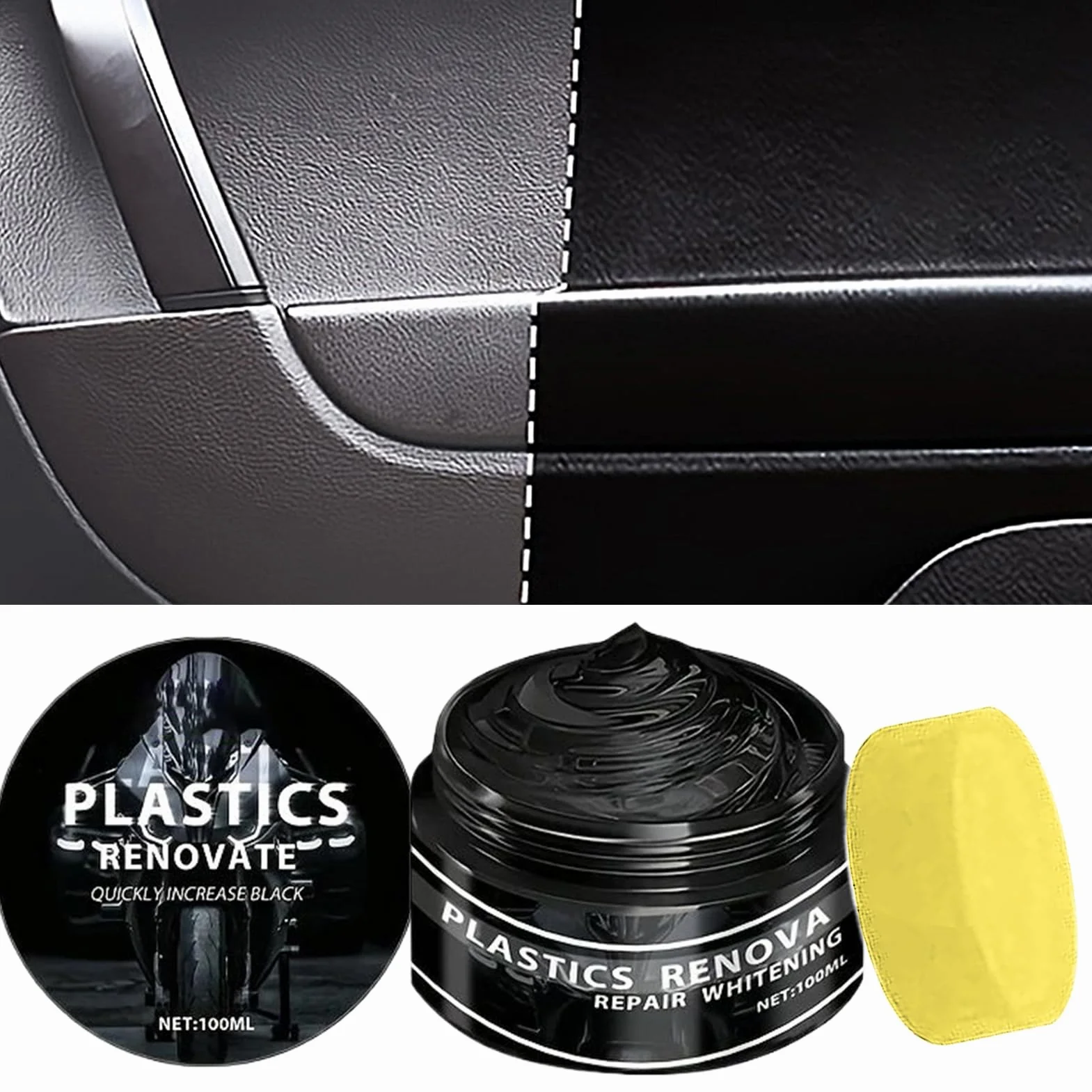 Restorer Black Trim 100 ml, regenerator tworzyw sztucznych, plastikowe i winylowe gumowe drzwi, obróbka deski rozdzielczej, szybka naprawa z tworzywa sztucznego do samochodu, odporna na aplikację