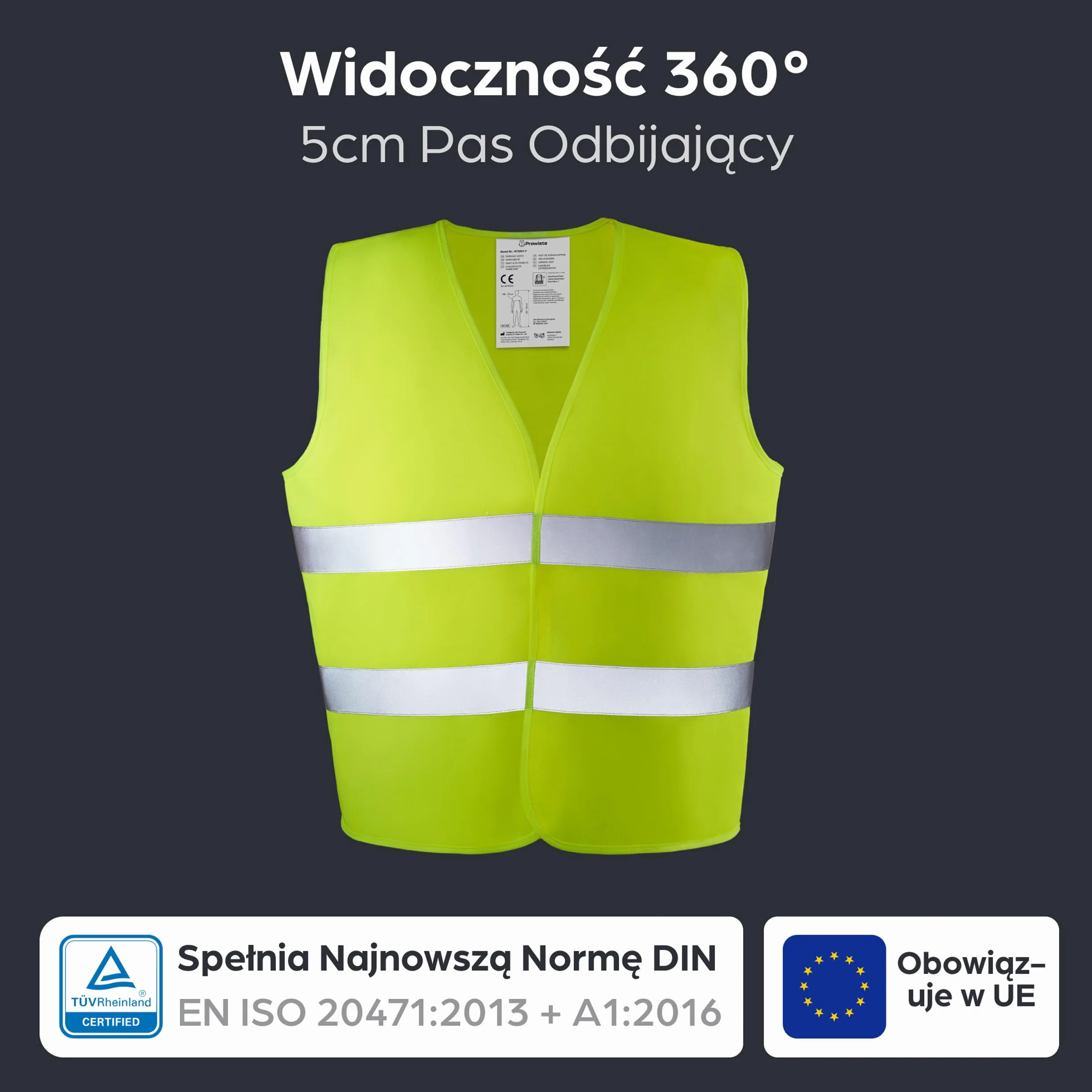 Zestaw 4 Kamizelek Odblaskowych z Torbą – Certyfikowane według EN ISO 20471, Ważne w Całej Europie – Idealne do Samochodu, na Budowę - Uniwersalny Rozmiar - Żółty