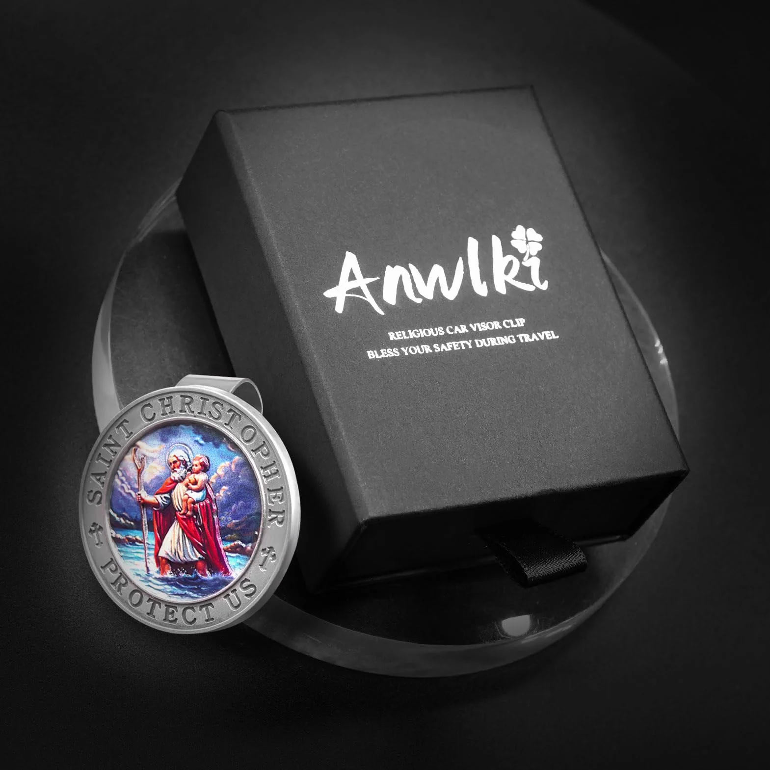 Medal Świętego Krzysztofa Samochodowy Kolorowy Wytłoczony 3D Klip Wizjer Święty Krzysztof, religijny prezent dla rodziców, rodziny, przyjaciół, kierowców (1)