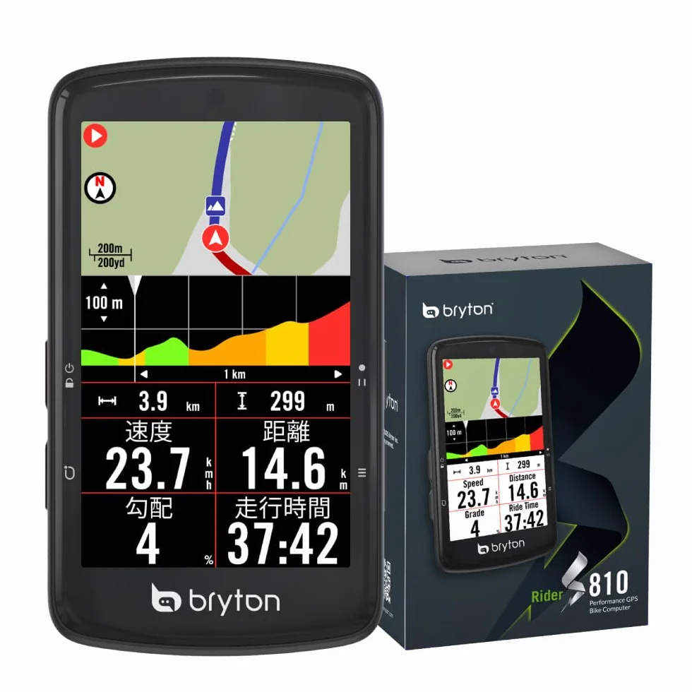Bryton Rider S810 komputer rowerowy GPS z kolorowym ekranem dotykowym 3,5", 50 godzin czasu pracy baterii, mapa Europy offline, nawigacja ze wskazówkami skręcania, wodoszczelny, łączność ANT+/BLE