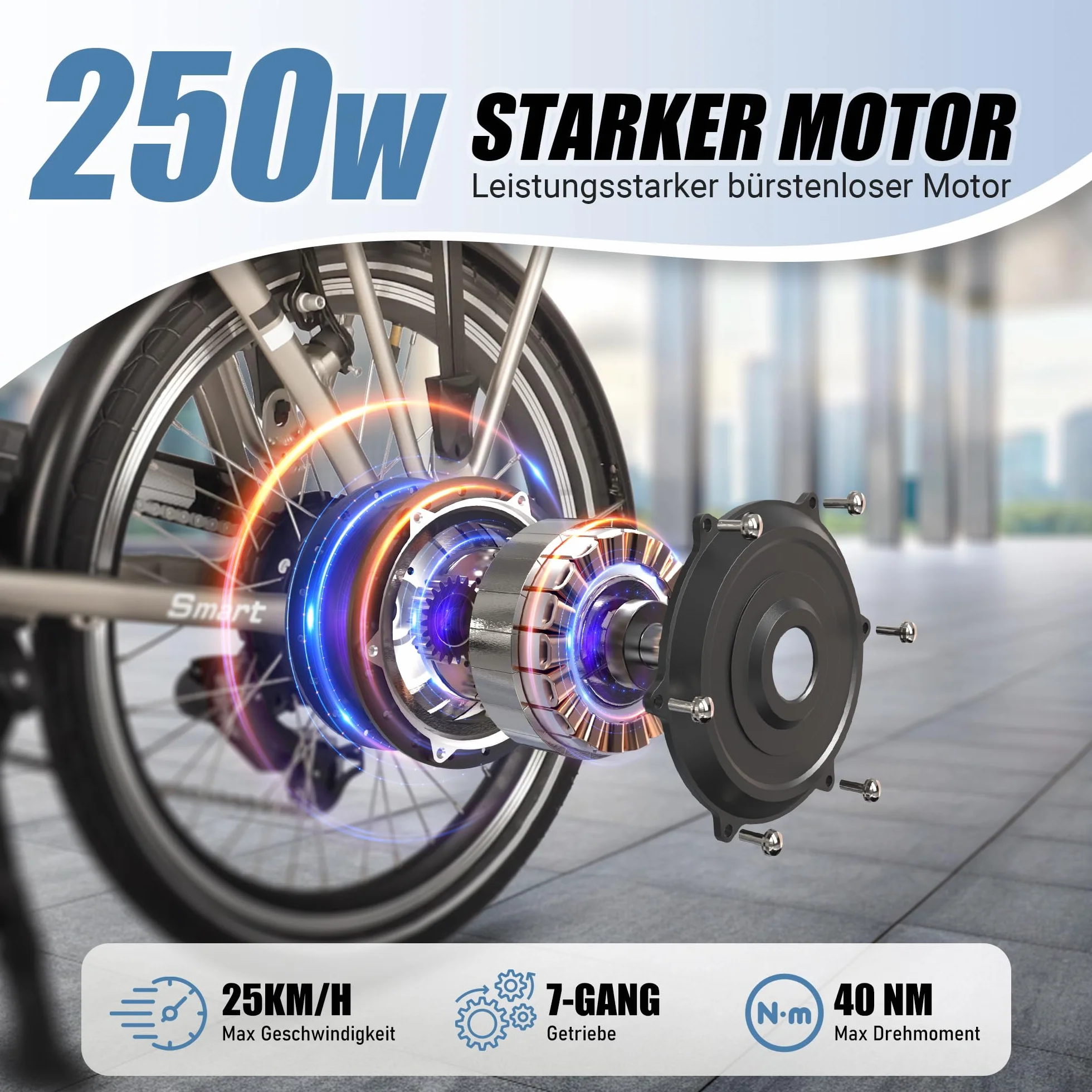 SPATIAL E Bike, składany rower elektryczny, 20 cali, 40 NM, 250 W, 36 V, 374,4 Wh, 7-biegowa przerzutka, wyświetlacz LCD, dla mężczyzn i kobiet