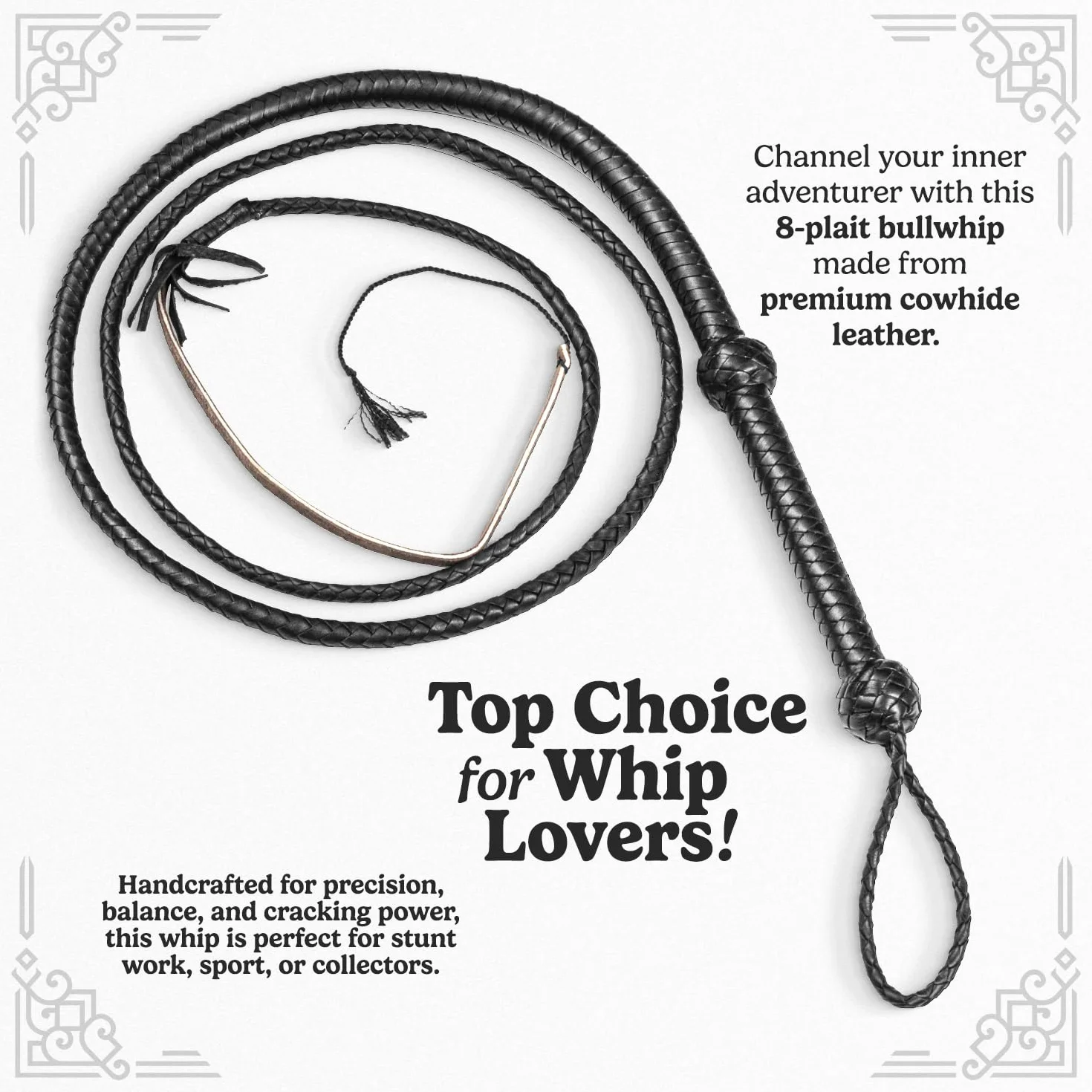 Indiana Jones Style Bull Whip 15 m, 8 warkoczy, prawdziwa skóra bydlęca, czarny
