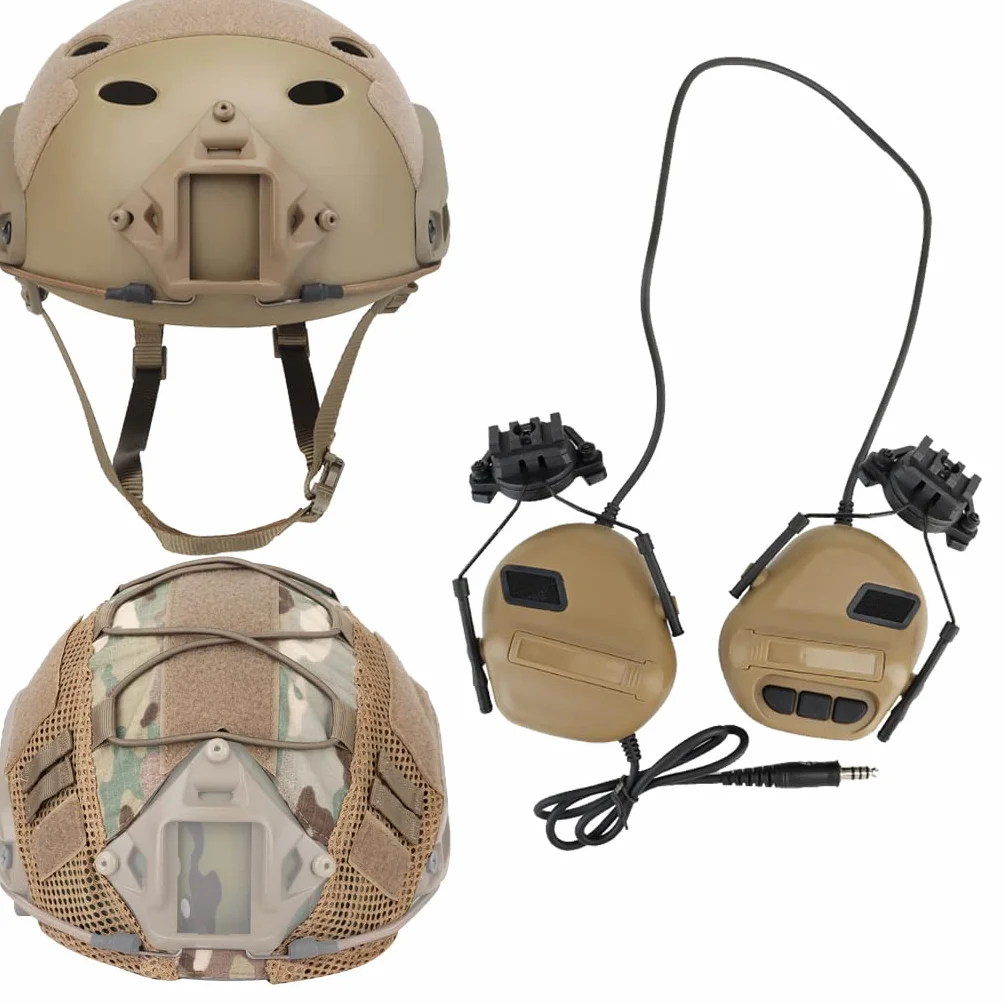 Taktyczny sprzęt wojskowy Airsoft Fast Helmet z zestawem słuchawkowym wielokamowym i 3 kolorowym kamuflażowym kasetą farby CS Polowanie hełmów guzowych