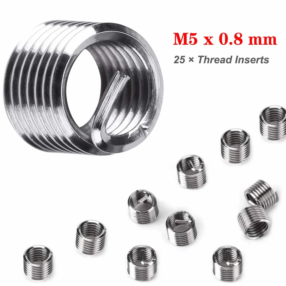 Zestaw do naprawy gwintów M5 x 0,8 mm, zestaw do naprawy gwintów ze stali nierdzewnej, zestaw naprawczy do gwintów do naprawy samochodu, 30 sztuk M5 x 0,8 mm, zestaw narzędzi ręcznych do naprawy samochodu