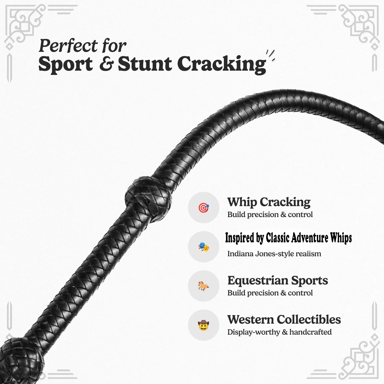 Indiana Jones Style Bull Whip 15 m, 8 warkoczy, prawdziwa skóra bydlęca, czarny