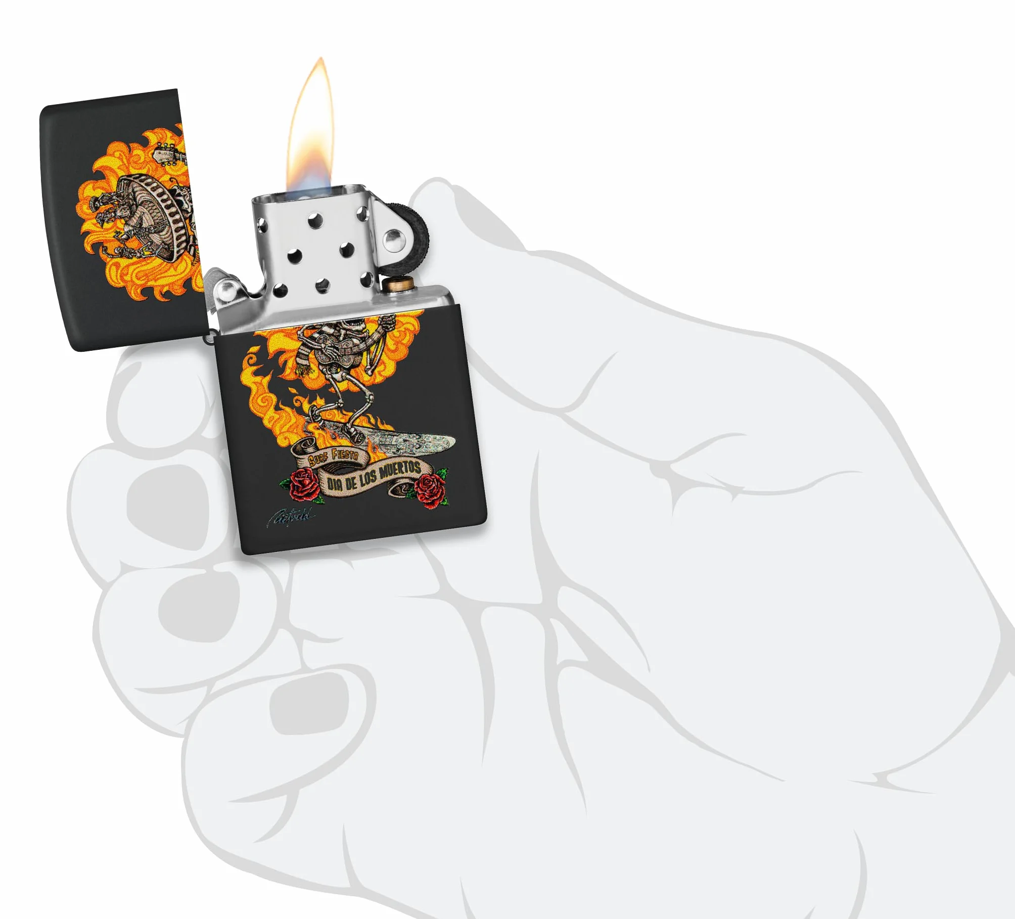 Zippo Rick Rietveld Zapalniczka Sztormowa, Kolorowy Nadruk, do Napełniania, Wielokrotnego Użytku, Wiatroodporna Konstrukcja, Pudełko na Prezent, Wykonano w USA, Kolor Czarny Matowy