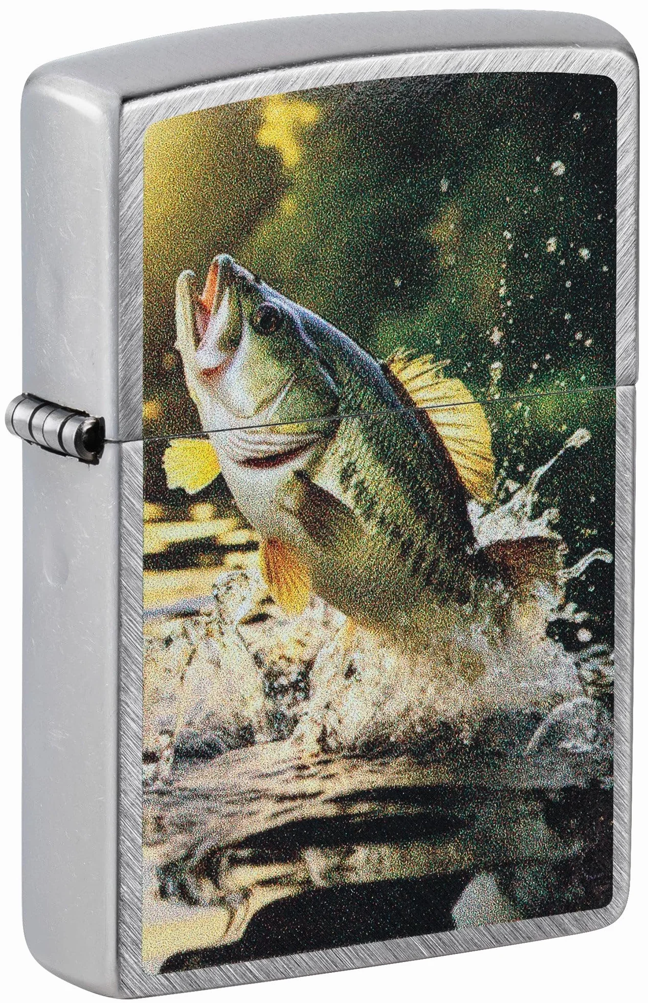 Zippo Zapalniczka Sztormowa, Motyw Wędkarski, Srebrna, Kolorowy Nadruk, do Napełniania, Wielokrotnego Użytku, Odporna na Wiatr, Pudełko Prezentowe, Wyprodukowana w USA