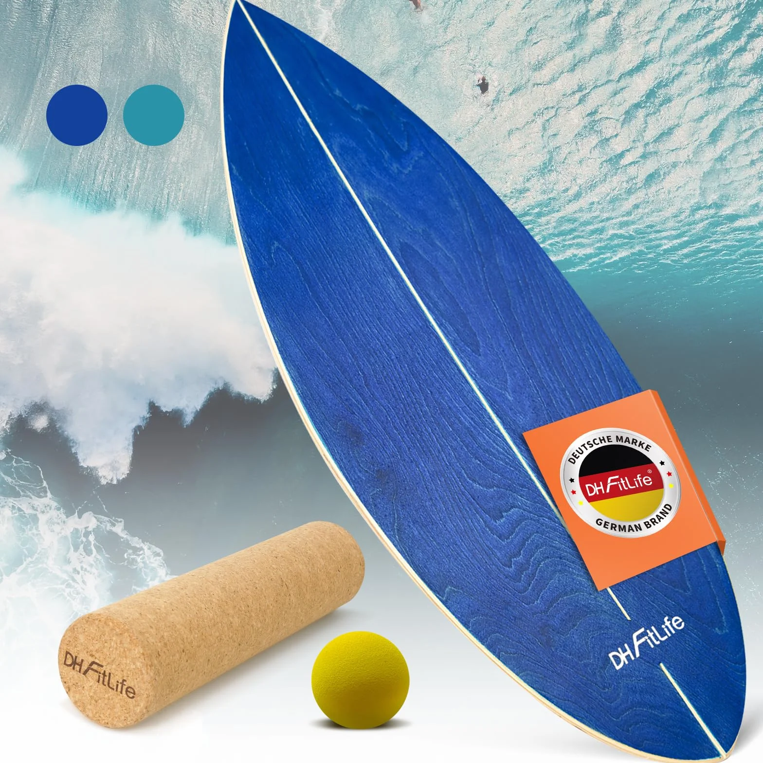 DH FitLife Deska do Balansowania Surf Balance Board z Drewna | Deska do Surfowania Indoor z Rockerem dla Dorosłych | Zabawa i Trening w Domu
