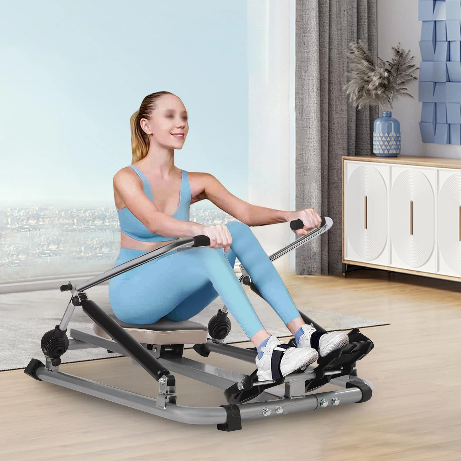 Składany wioślarz z monitorem LCD, regulowany, 106 cm, opór 15-55 kg