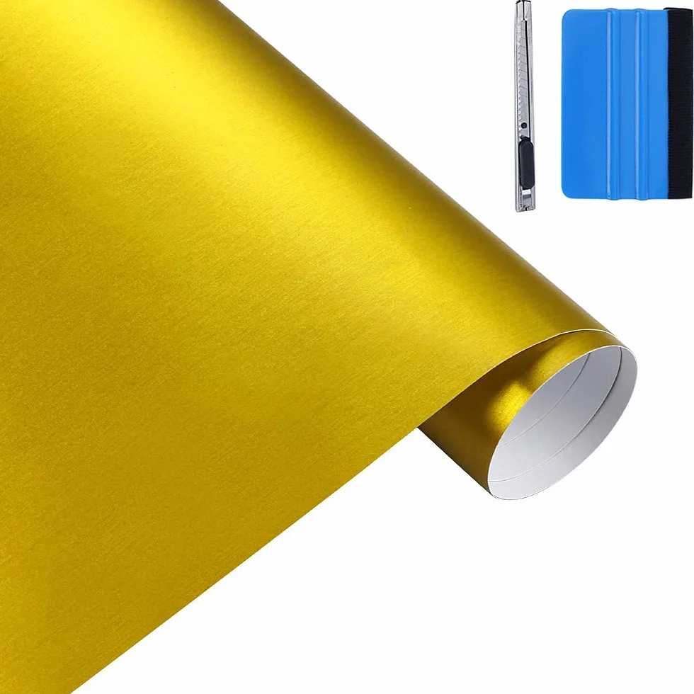 NewL 50 cm x 150 cm Złoty szczotkowana folia z metalicznego winylu z polerowanej stali nierdzewnej Folie matowe Polerowane chromowane Folie do owijania samochodów Naklejka Folie Folie Folie Naklejka