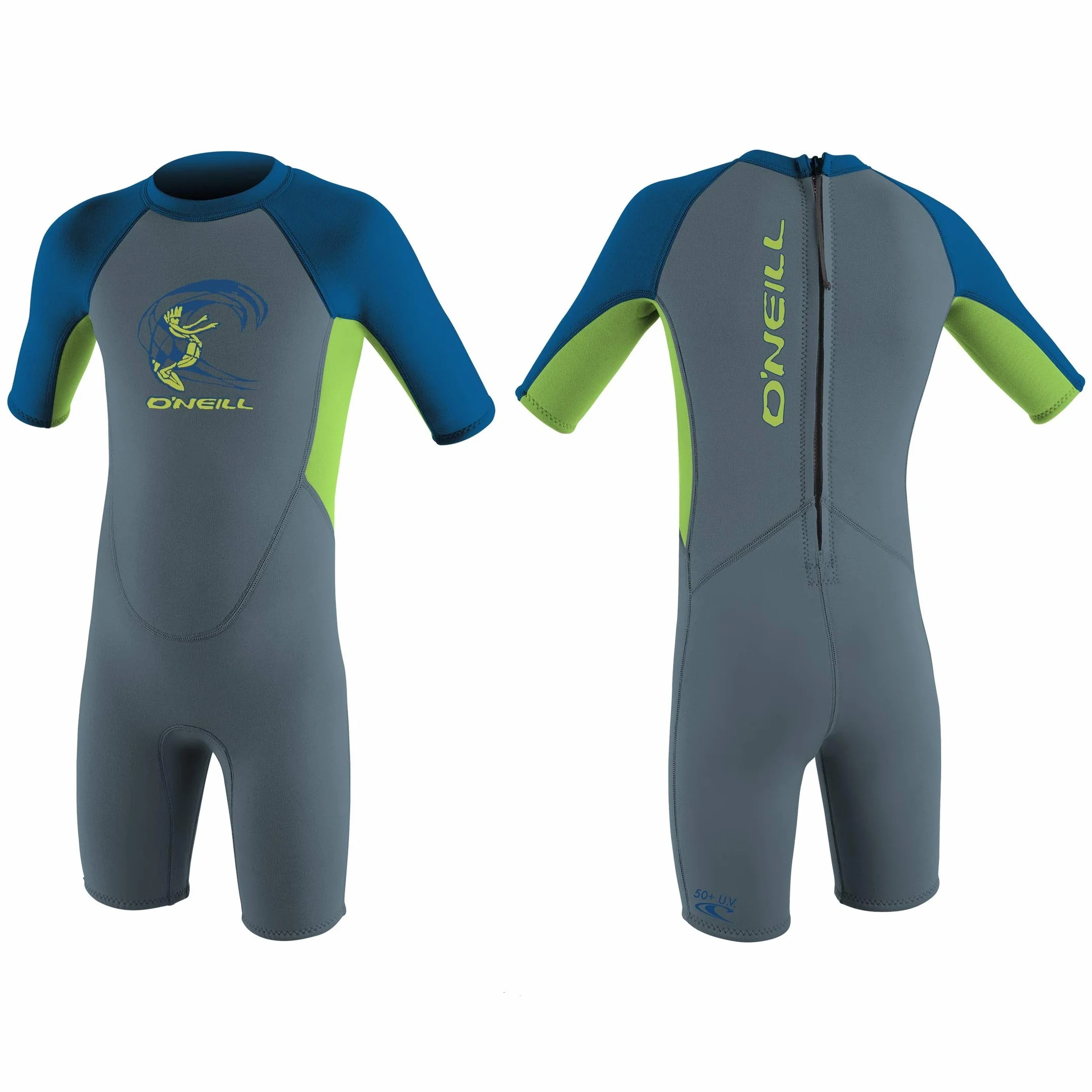 O'Neill Kleinkind Reactor 2 mm Back Zip Shorty Wetsuit - Graphite Dayglo Meer - ochrona UV i SPF - Properties - uniseks