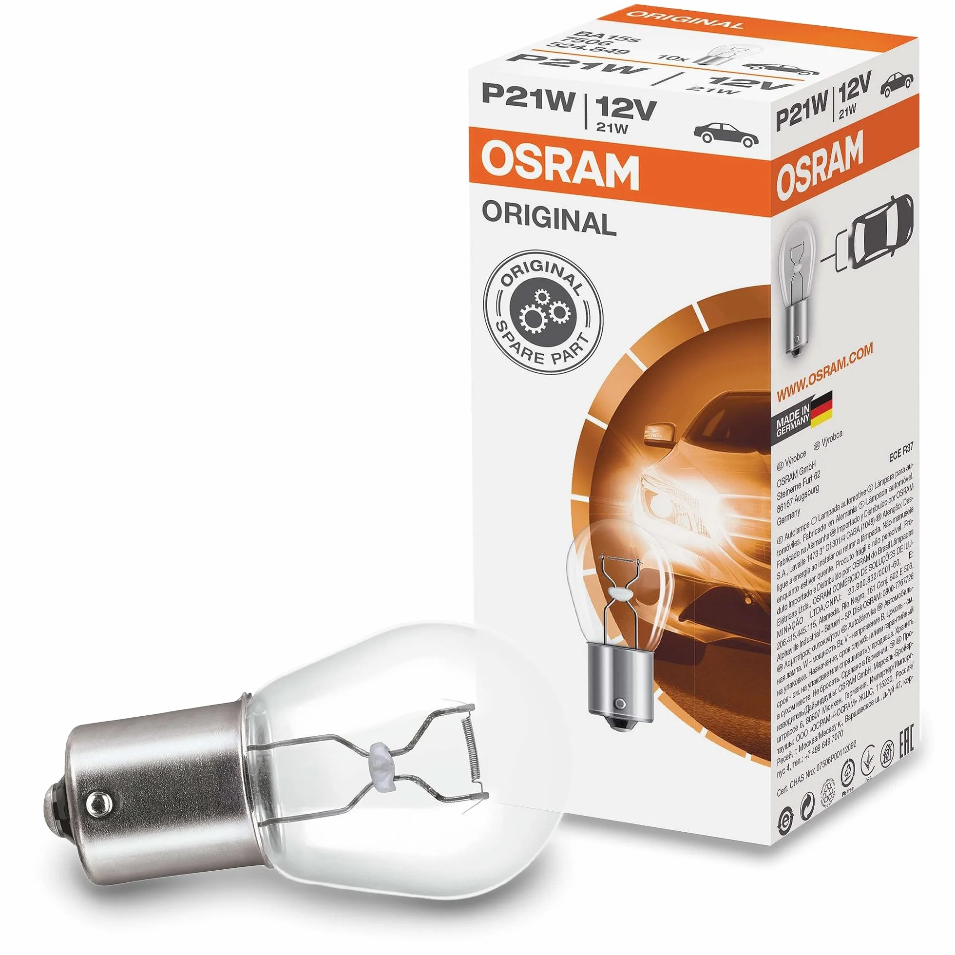 OSRAM 7506.TP Żarówka Samochodowa P21W, 12V, 21W, 10 Sztuk