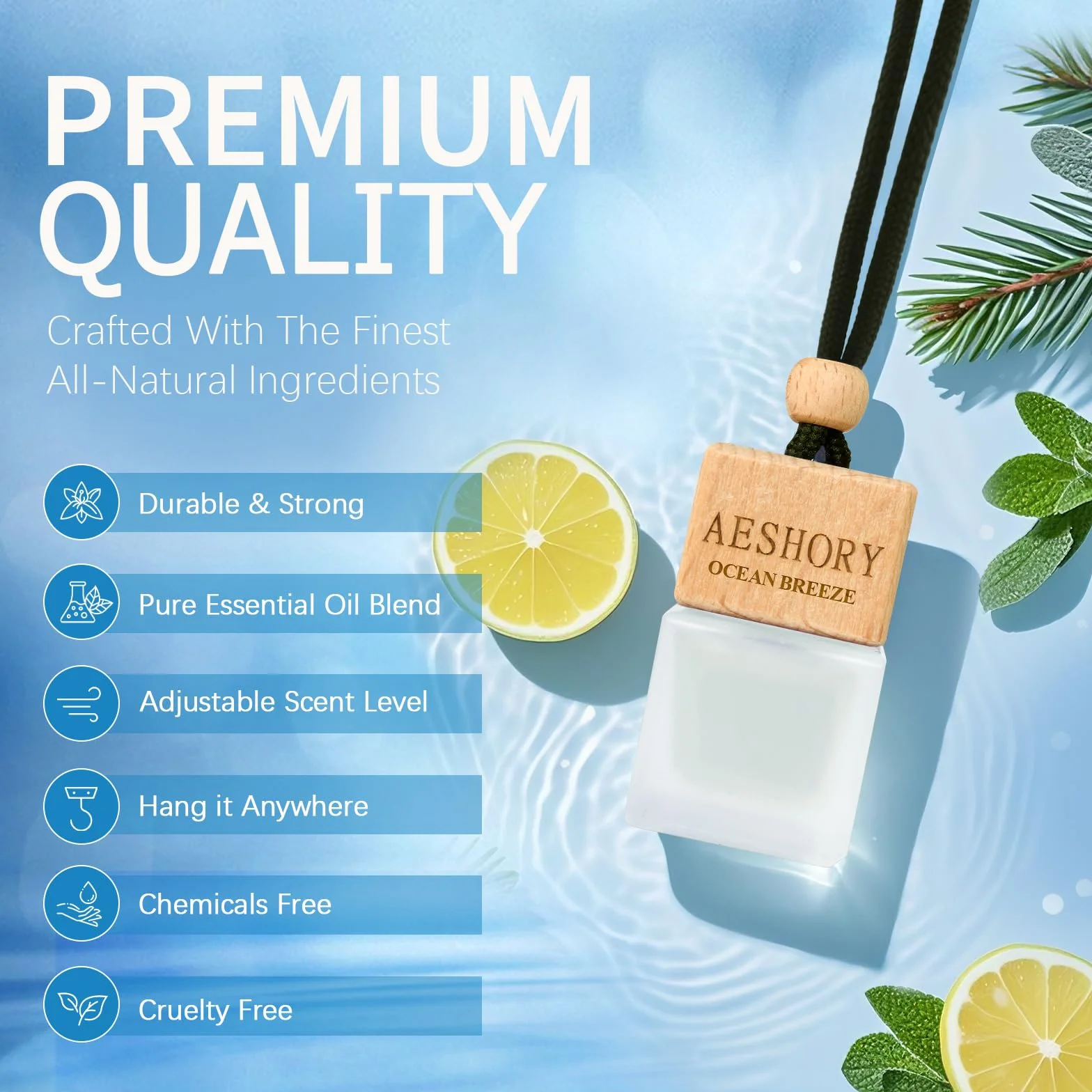 AESHORY Odświeżacz powietrza do samochodu ocean 3 x 8 ml, naturalne olejki eteryczne zawieszka do samochodu, odświeżacze powietrza z pochłaniającym zapachy, prezent dla mężczyzn i kobiet - ocean