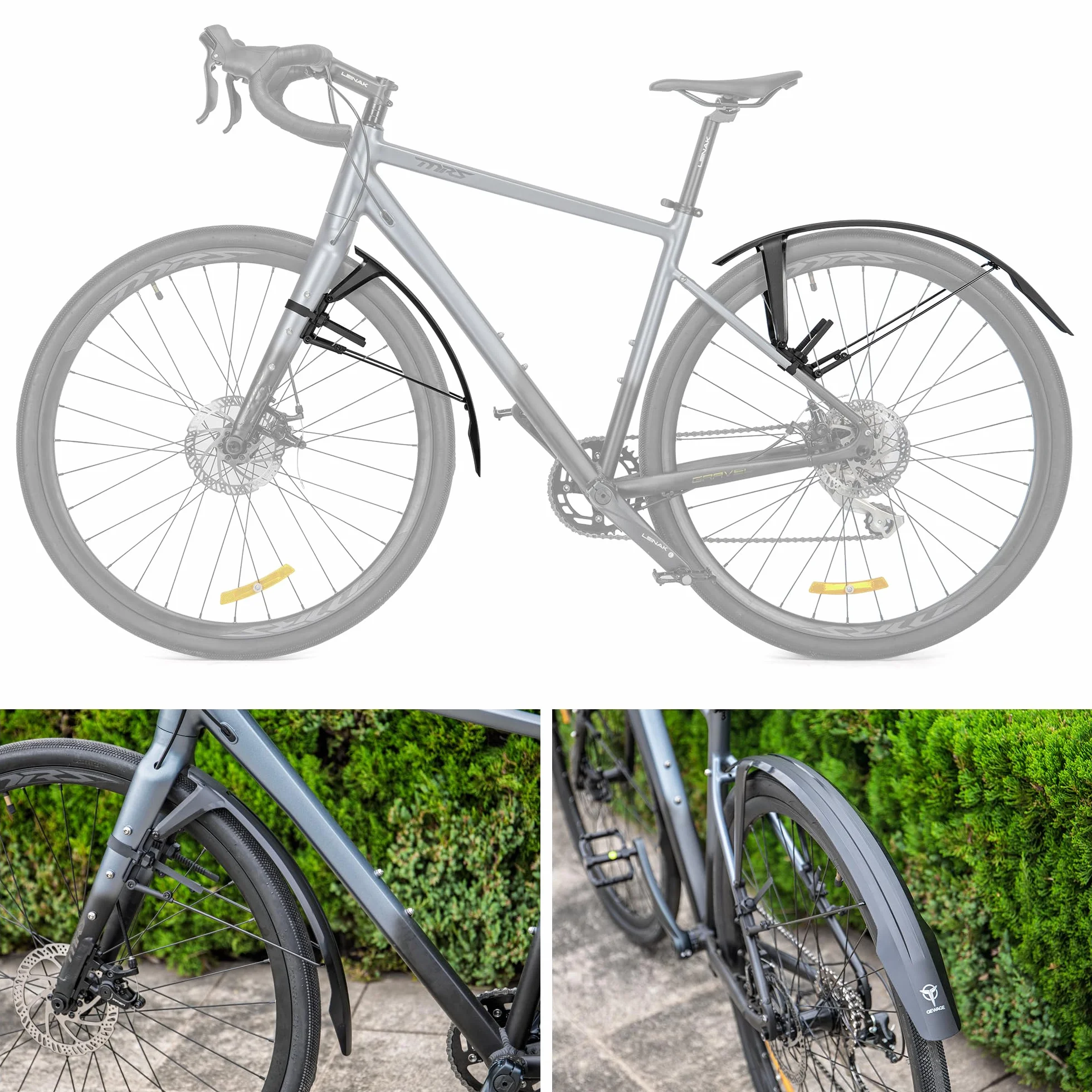 GEWAGE Zestaw błotników rowerowych, rower wyścigowy i rower Gravelbike, 700C/28 cali – montaż bez użycia narzędzi, podwójny spojler, przedłużana ochrona przed pryskaniem