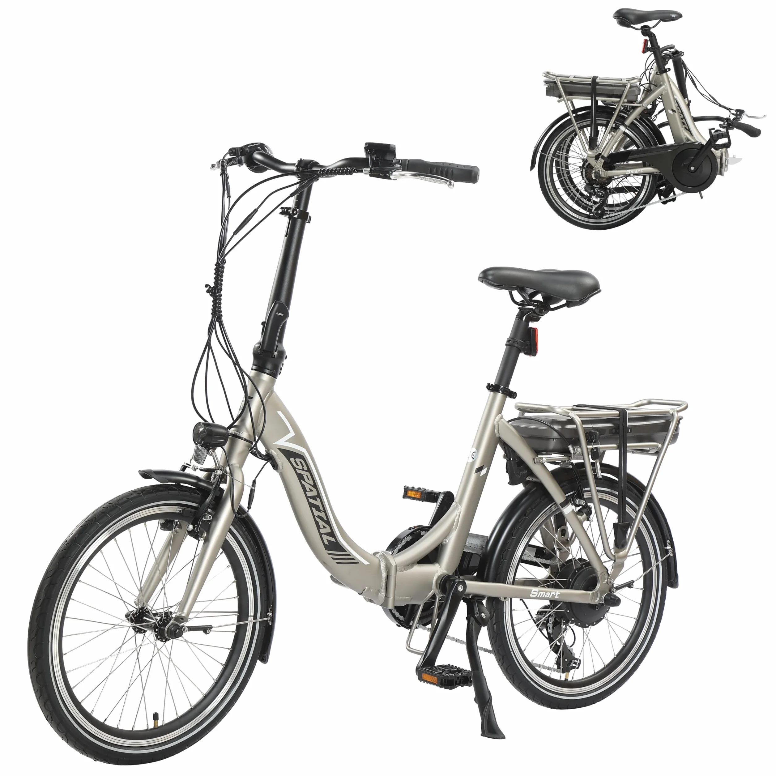 SPATIAL E Bike, składany rower elektryczny, 20 cali, 40 NM, 250 W, 36 V, 374,4 Wh, 7-biegowa przerzutka, wyświetlacz LCD, dla mężczyzn i kobiet