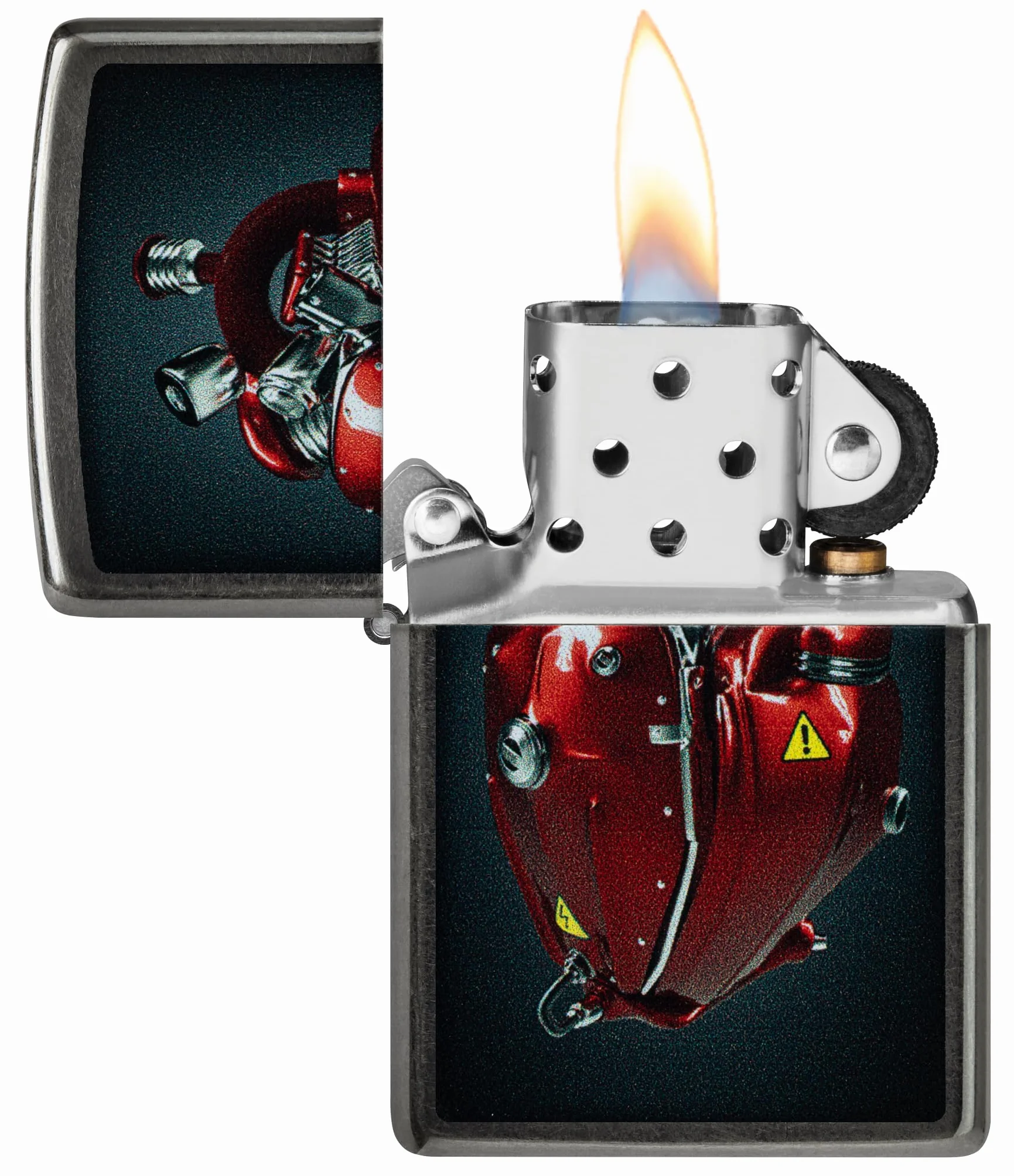 Zippo Heart Engine Zapalniczka Sztormowa, Kolorowy Nadruk, do Napełniania, Wielokrotnego Użytku, Wiatroodporna Konstrukcja, Pudełko na Prezent, Wykonano w USA, Szary (Gray Dusk)