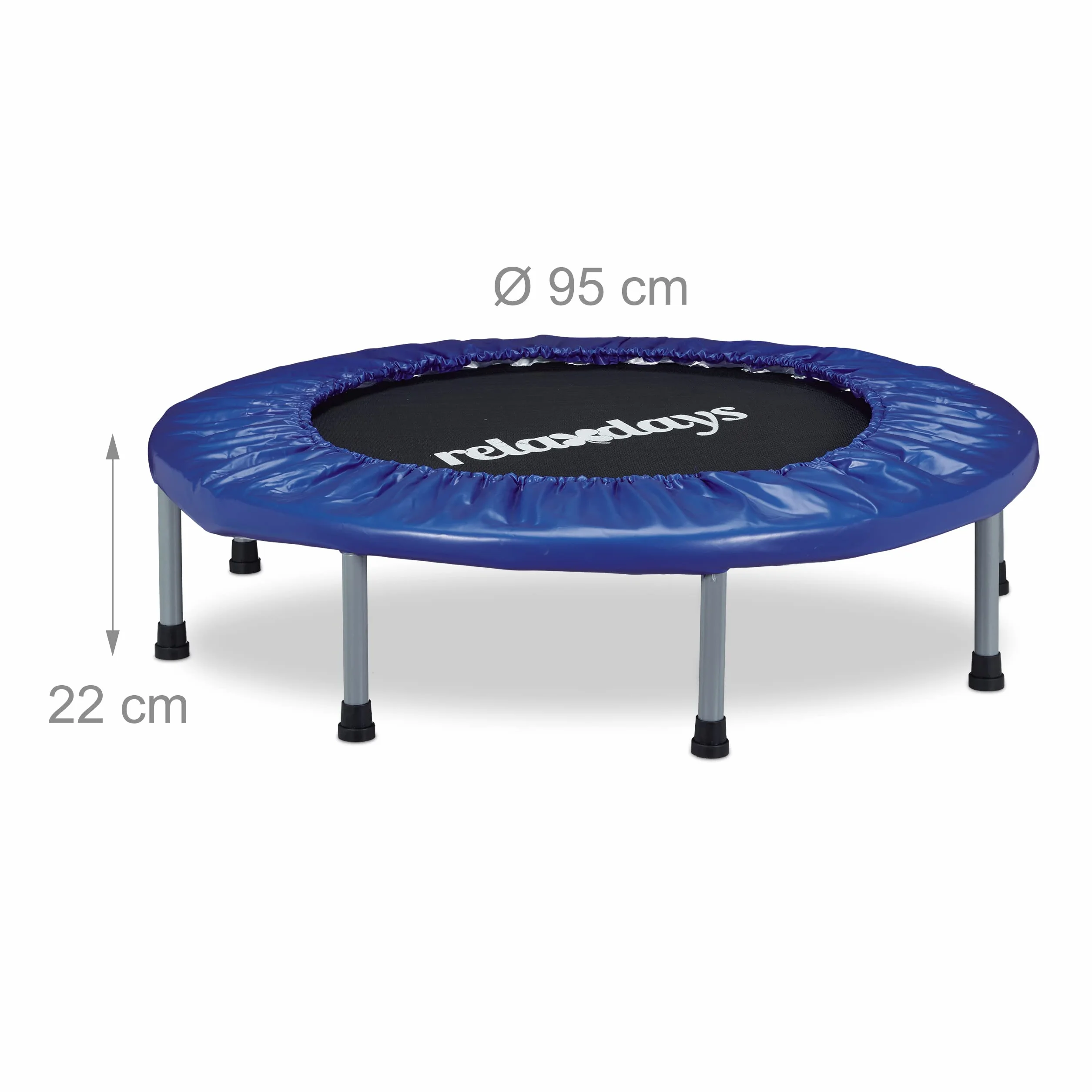 Relaxdays Składana trampolina, wewnątrz, fitness, wys. x szer. x gł.: 22 x 95 x 95 cm, maksymalna waga użytkownika 100 kg, niebiesko-czarna