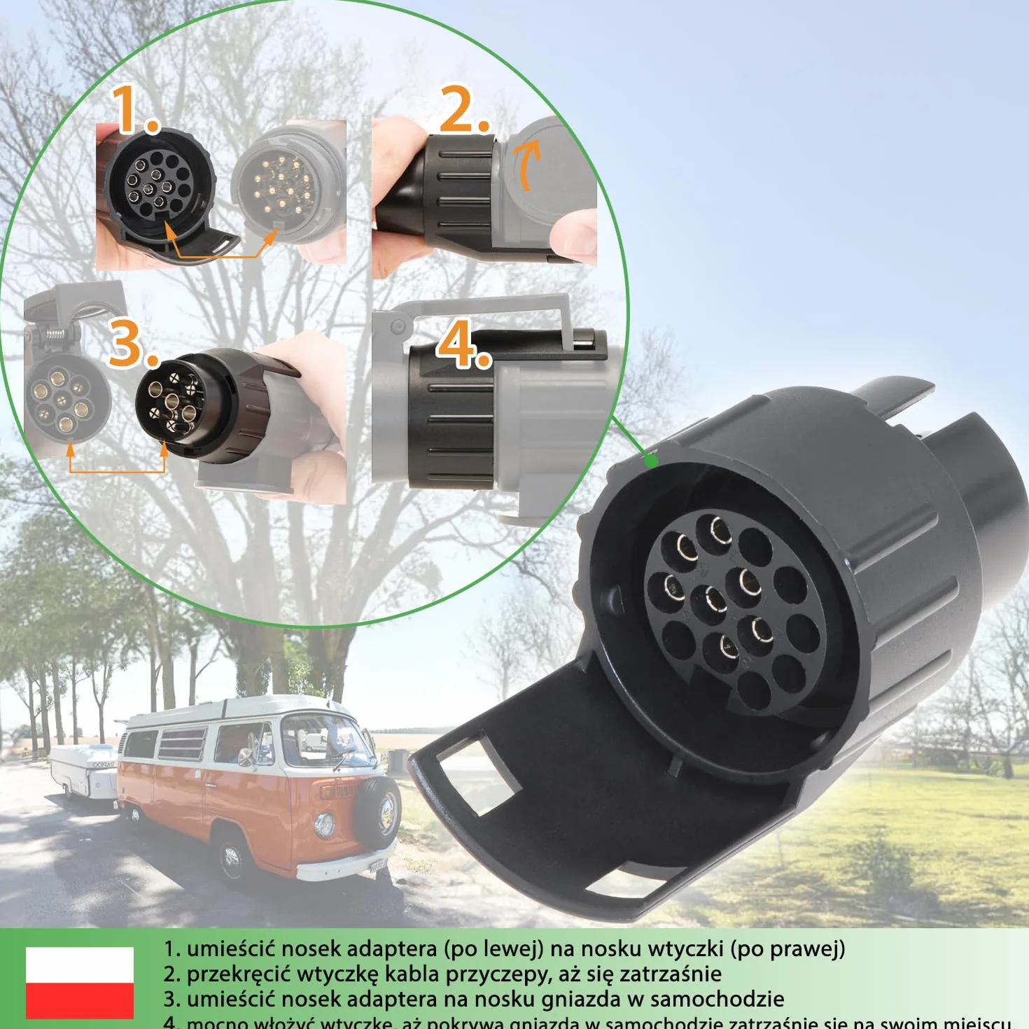 fouraces adapter 7 do 13 Pin - Czarny Sprzęg Przyczepy do Samochodu i Ciężarówki, Krótki