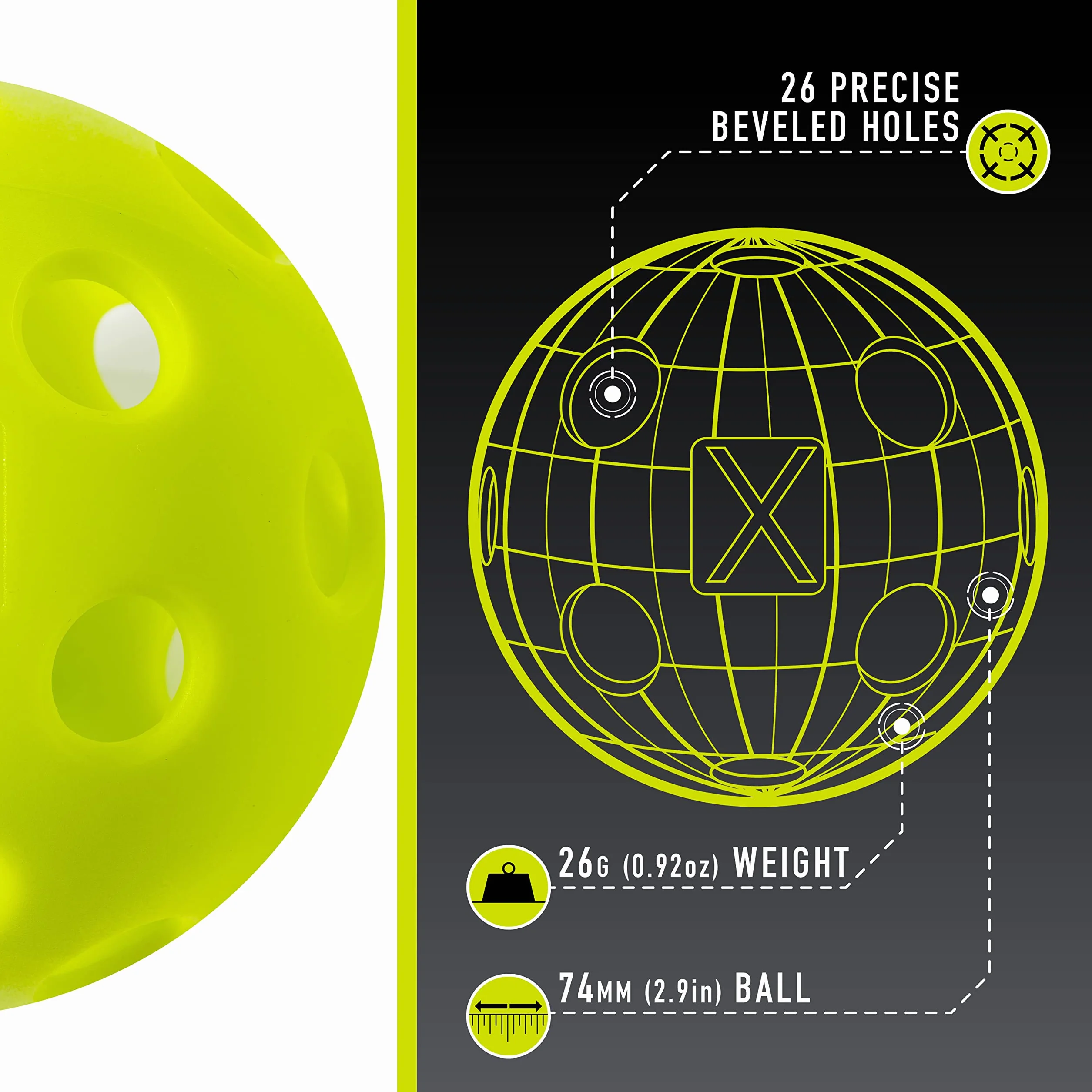 Franklin Sports X-26 - Zestaw 12 piłek do pickleballa do pickleballa - zatwierdzone amerykańskie piłki do pickleballa (USAPA) - 12 sztuk w środku - Limonkowa zieleń