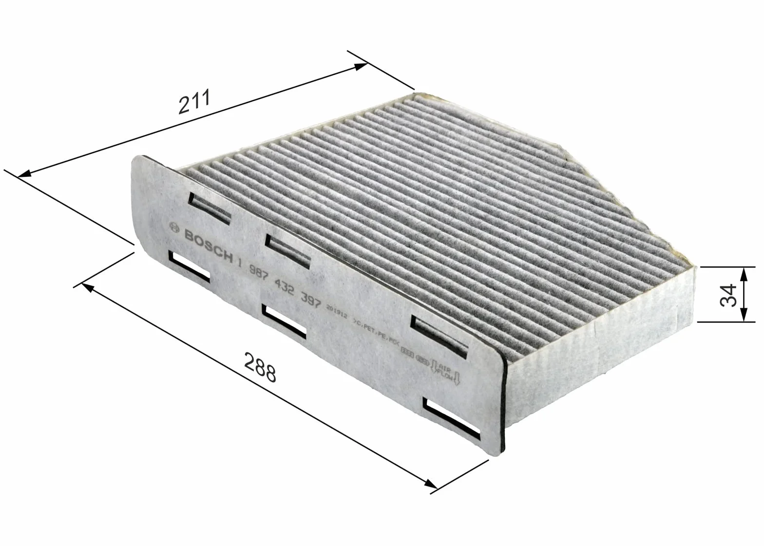 Filtr Kabinowy BOSCH 1 987 432 397 W: 34 mm S: 211 mm D: 287 mm