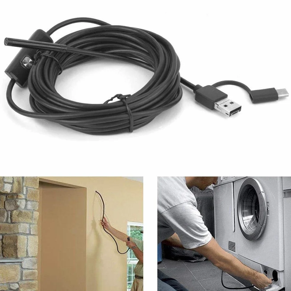 Endoskop przemysłowy, kamera endoskopowa USB 3 w 1 5,5 mm, przenośna kamera inspekcyjna endoskopu, z 6 diodami LED, wodoodporność IP67, obsługa systemów Android i