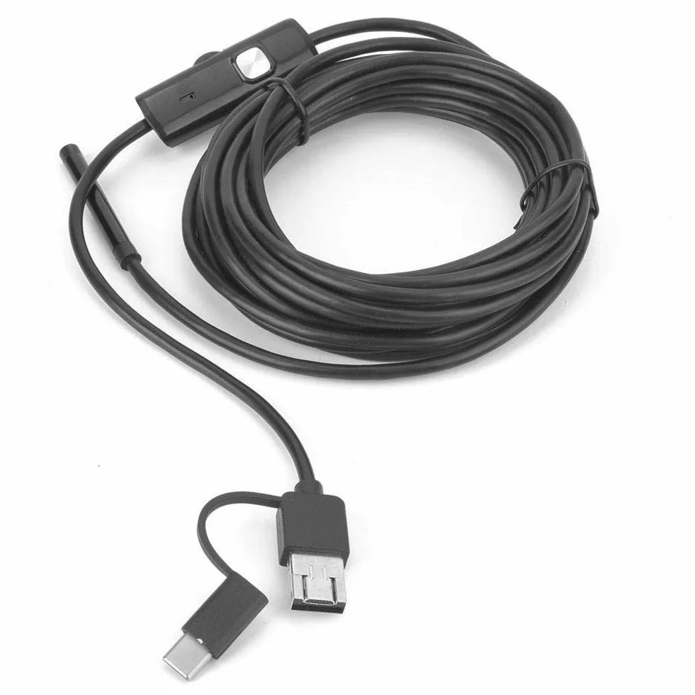 Endoskop przemysłowy, kamera endoskopowa USB 3 w 1 5,5 mm, przenośna kamera inspekcyjna endoskopu, z 6 diodami LED, wodoodporność IP67, obsługa systemów Android i