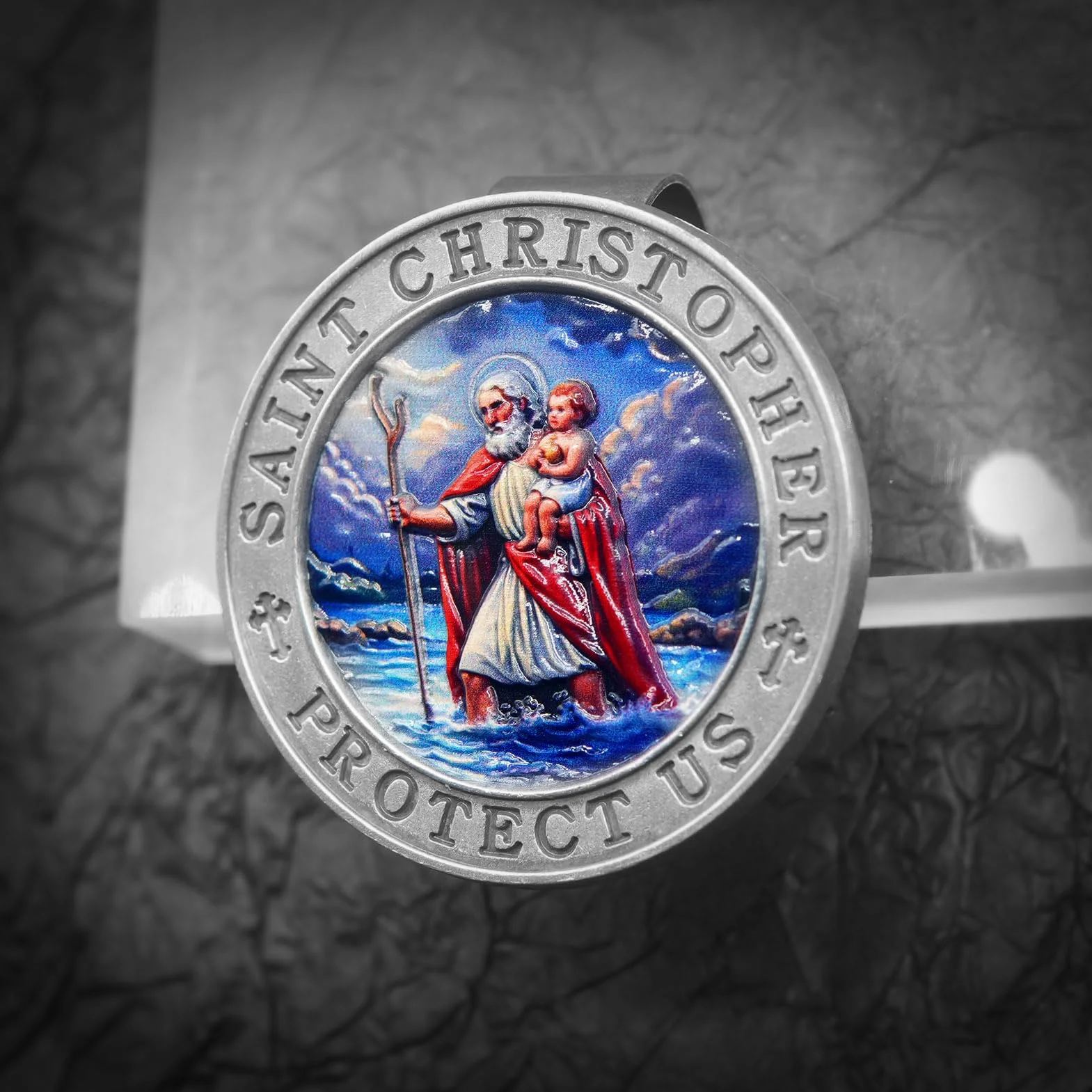 Medal Świętego Krzysztofa Samochodowy Kolorowy Wytłoczony 3D Klip Wizjer Święty Krzysztof, religijny prezent dla rodziców, rodziny, przyjaciół, kierowców (1)